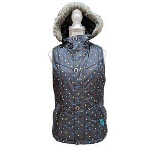 Burton Women's Black Hooded Sly Puffy Vest Square Polka dots Size S
